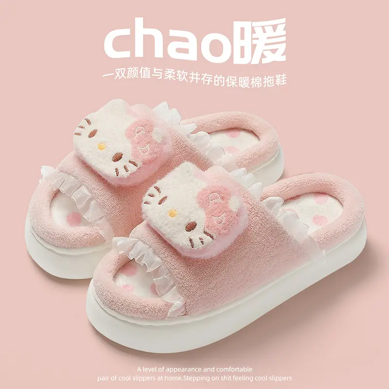 Women Open Toe Cotton Slippers Hello Kitty Spring Autumn - Image 4