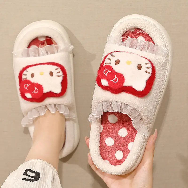Women Open Toe Cotton Slippers Hello Kitty Spring Autumn - Image 5
