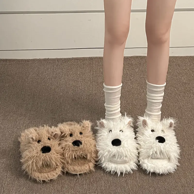 Cute Puppy Cotton Slippers for Women, Autumn/Winter 2026 New Plush West Highland Terrier Slippers for Women in Winter