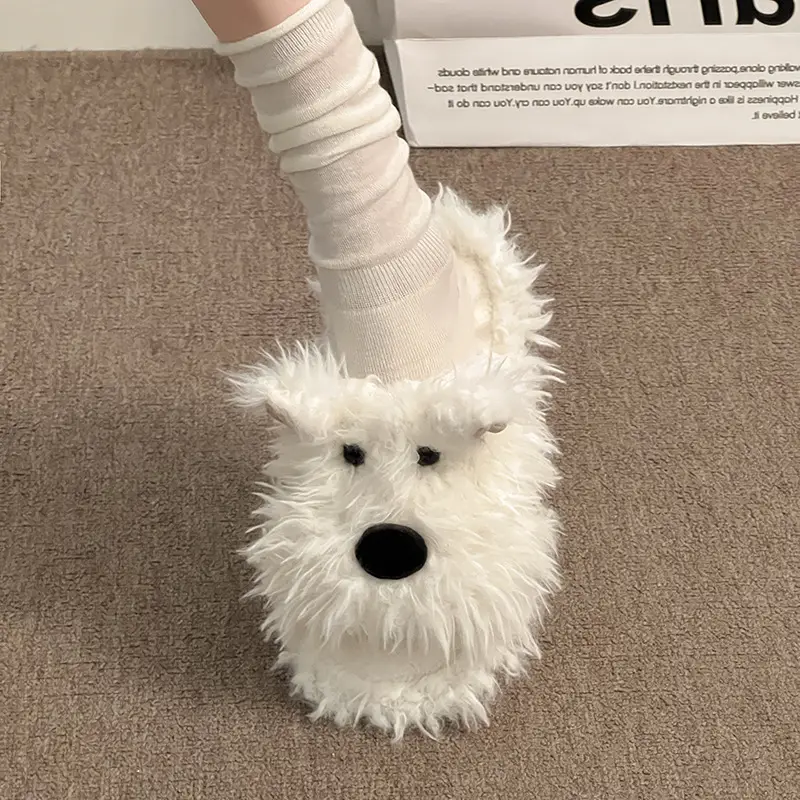 Cute Puppy Cotton Slippers for Women, Autumn/Winter 2026 New Plush West Highland Terrier Slippers for Women in Winter