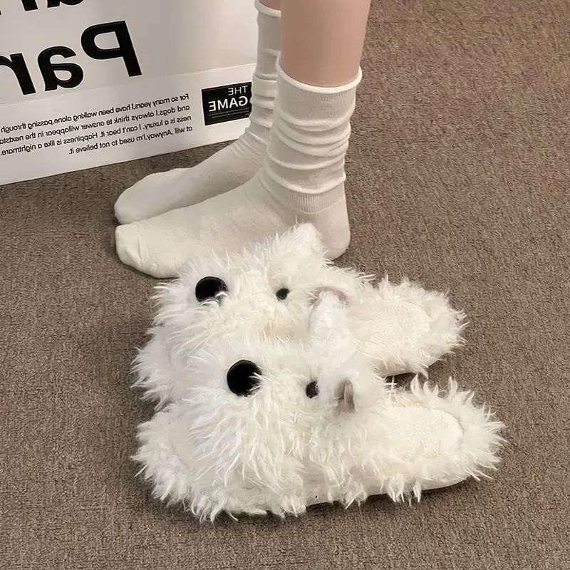 Cute Puppy Cotton Slippers for Women, Autumn/Winter 2026 New Plush West Highland Terrier Slippers for Women in Winter