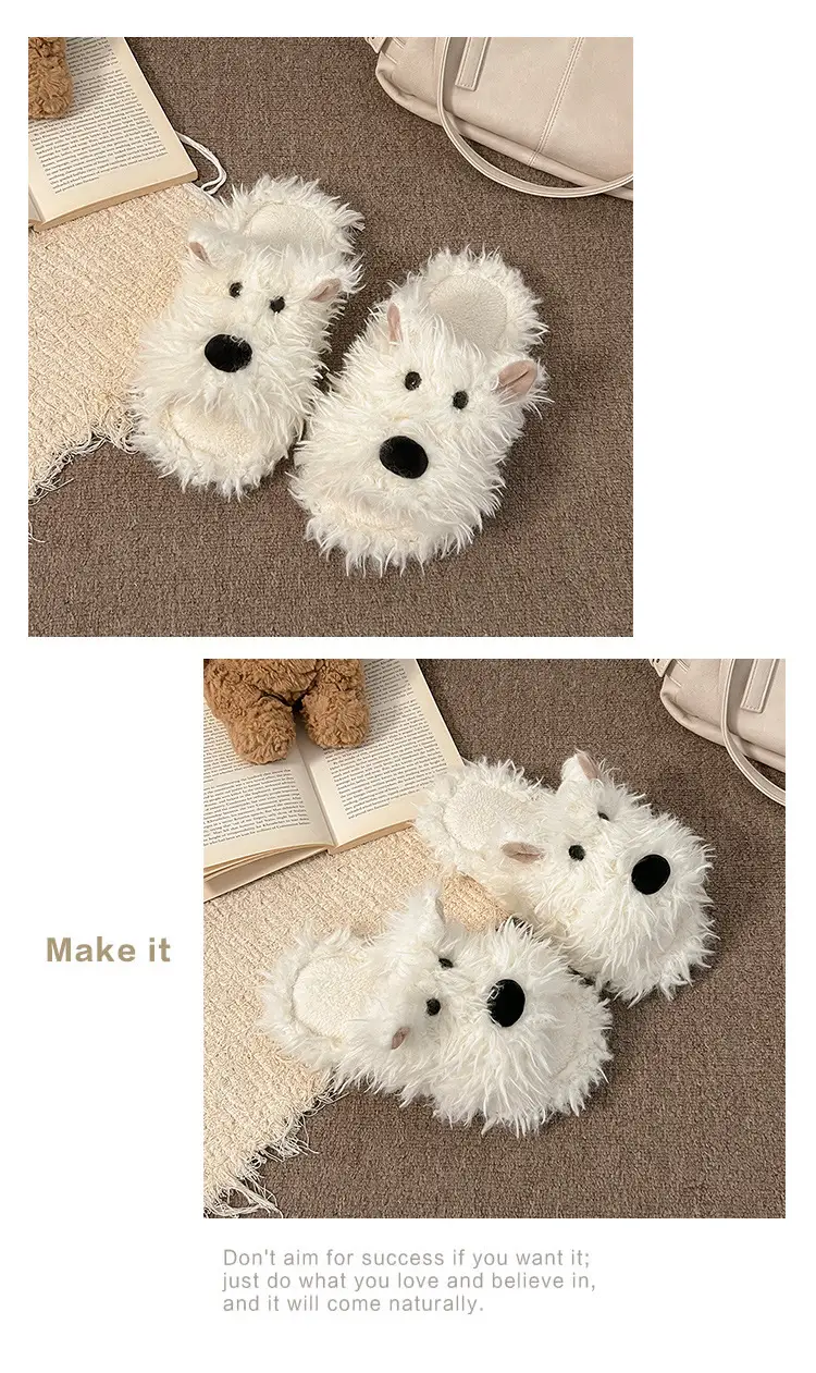 Cute Puppy Cotton Slippers for Women, Autumn/Winter 2026 New Plush West Highland Terrier Slippers for Women in Winter — feature 13