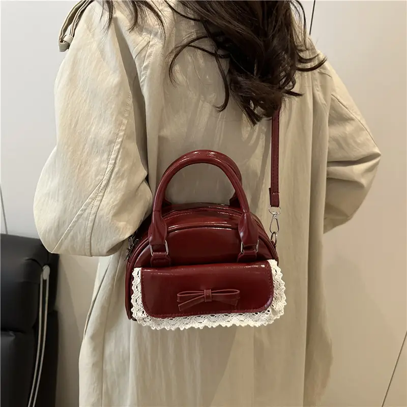 Women Crossbody Bag Pure Color Bow Niche Pillow Bag - Image 6
