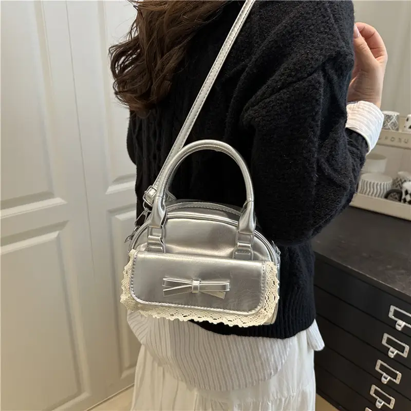 Women Crossbody Bag Pure Color Bow Niche Pillow Bag - Image 7