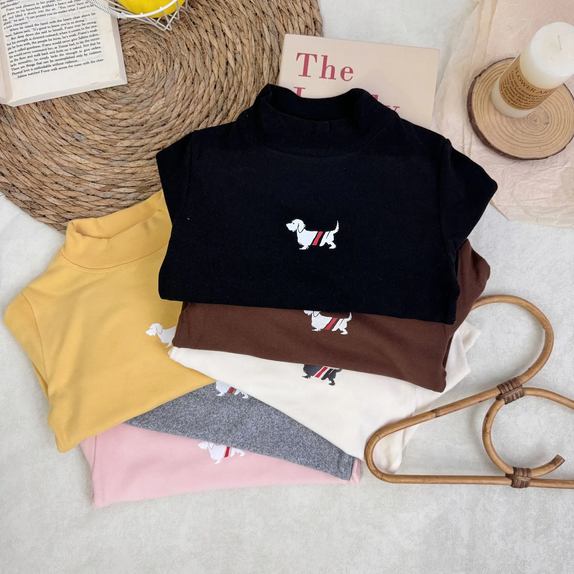 New Kidsren's Long Sleeve T-Shirt Black Puppy Print — feature 1