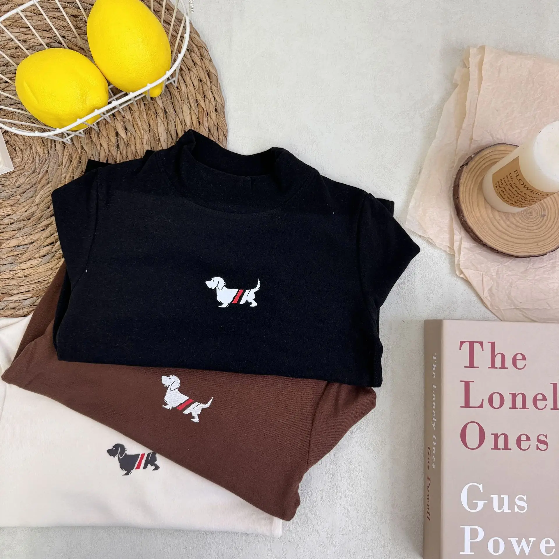 New Kidsren's Long Sleeve T-Shirt Black Puppy Print — feature 2