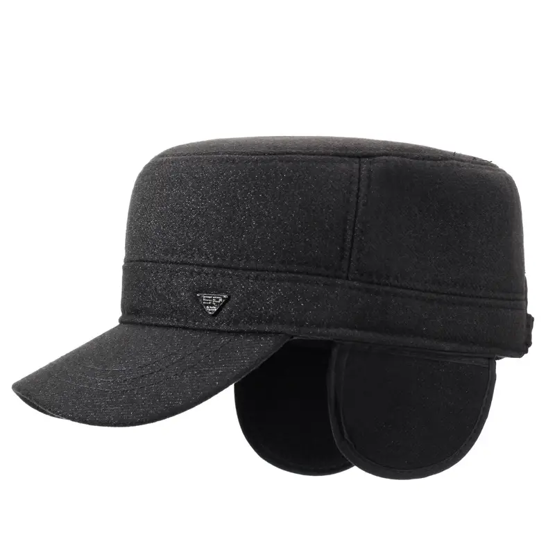 Men's Winter Peaked Cap Black Military Style - Image 6