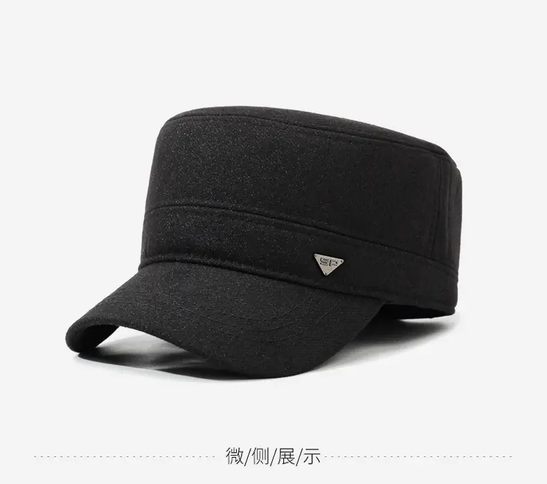 Men's Winter Peaked Cap Black Military Style — feature 9