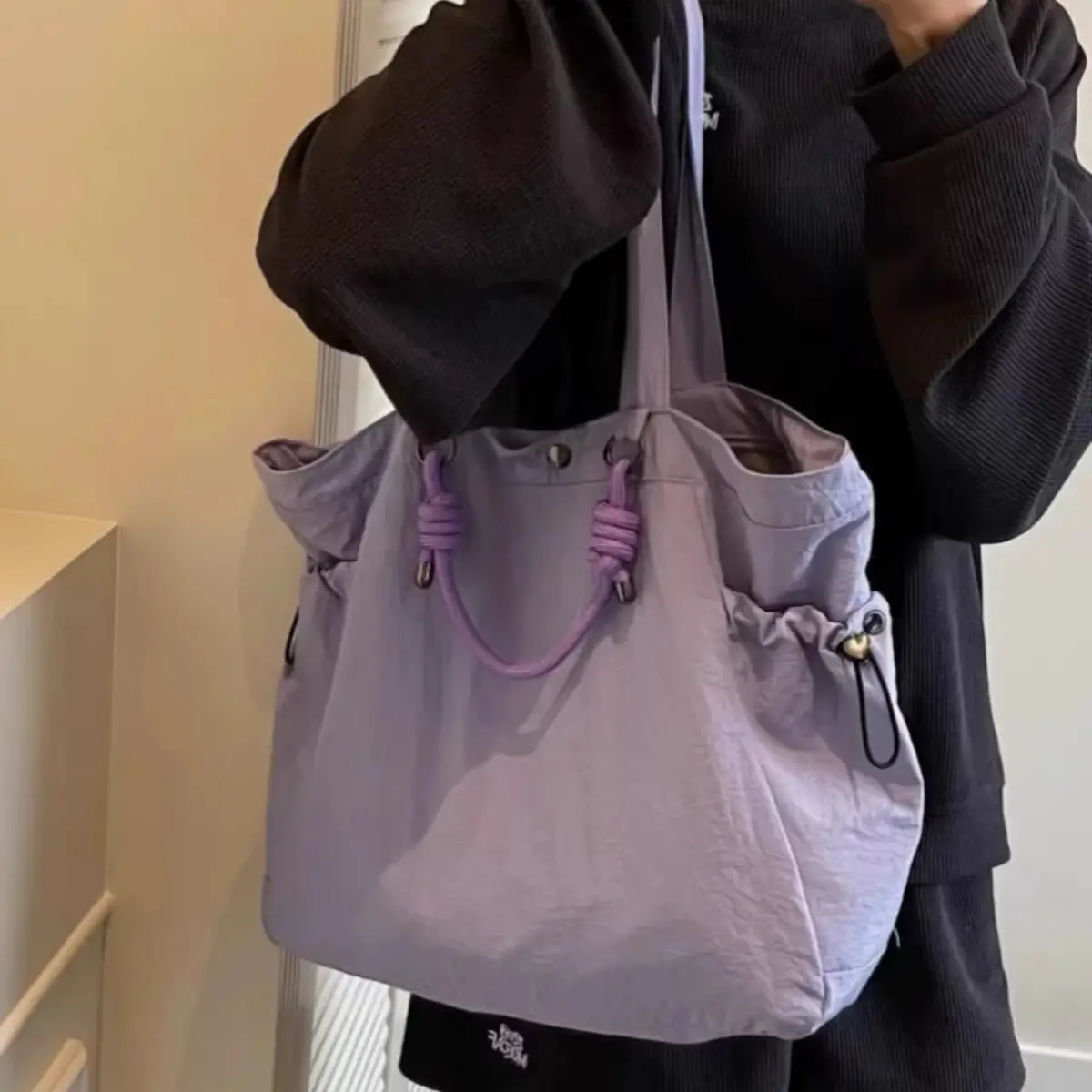 Lightweight Nylon Travel Tote Bag for Women Purple - Image 3