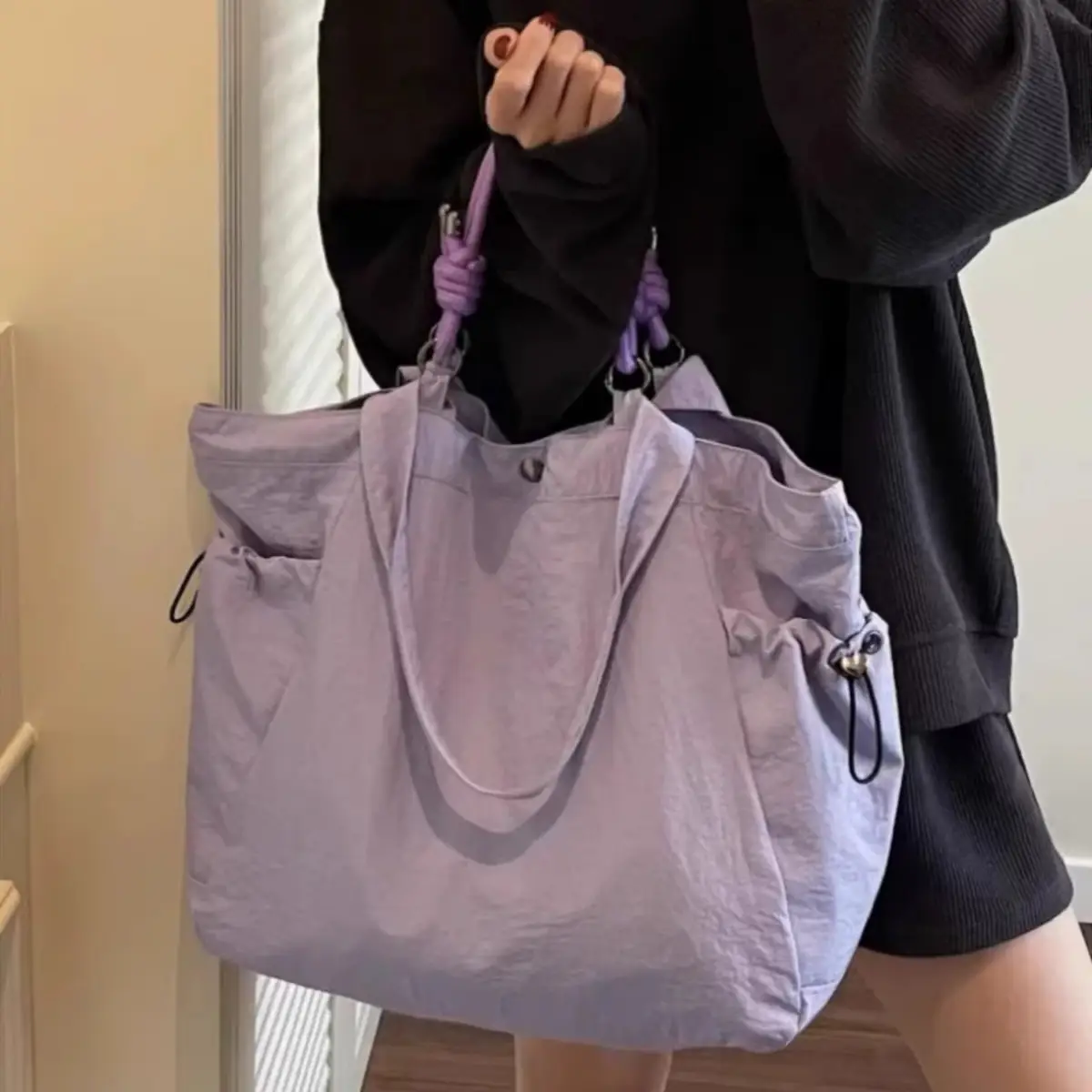 Lightweight Nylon Travel Tote Bag for Women Purple - Image 4
