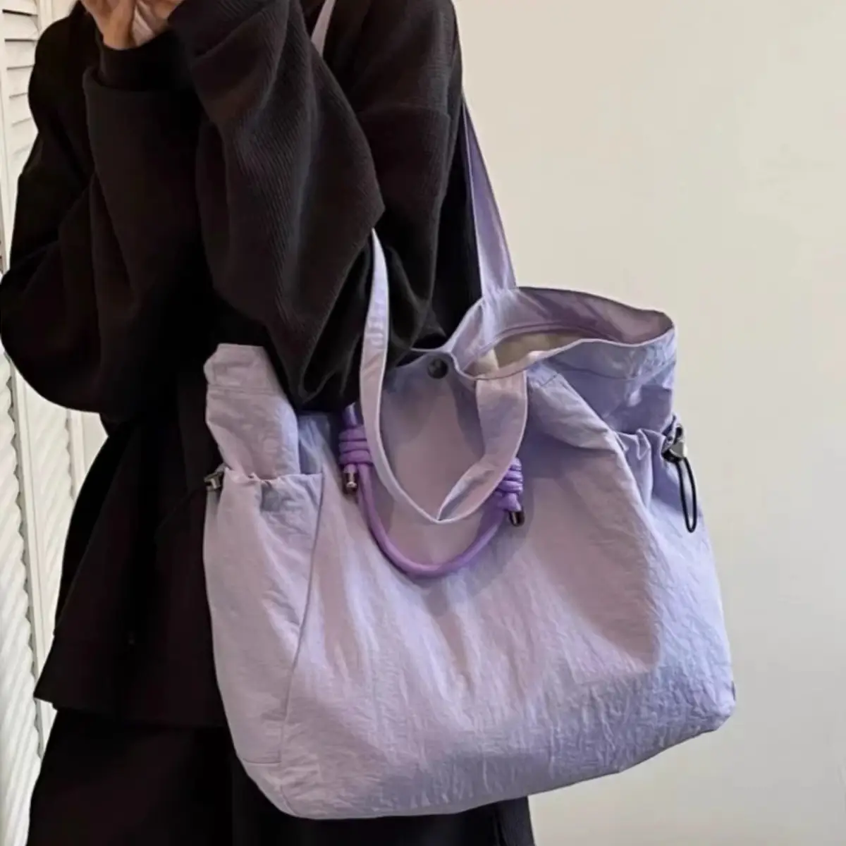 Lightweight Nylon Travel Tote Bag for Women Purple - Image 5