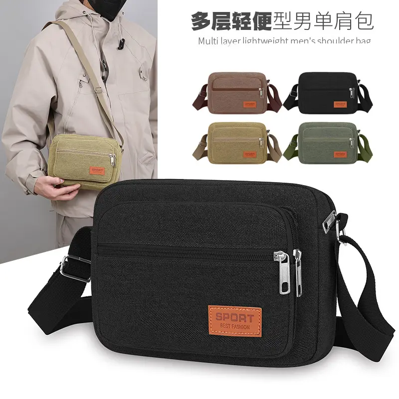Men's Multi-Layer Shoulder Bag New Color Solid - Image 7