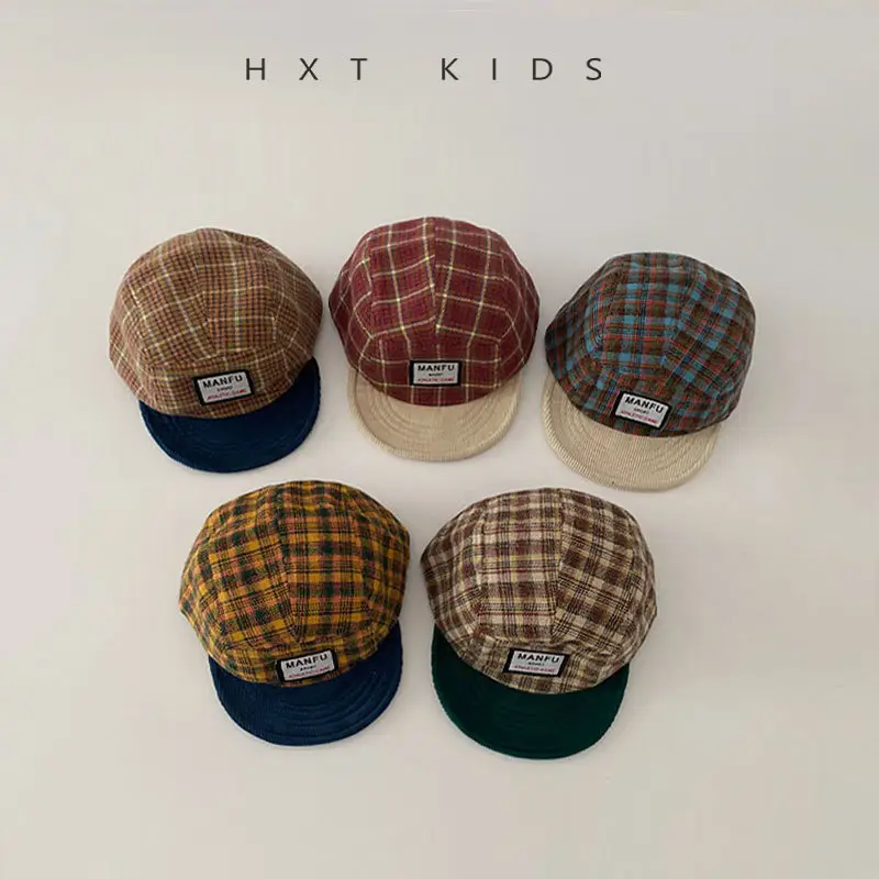 Children's Plaid Sun Hat with Blue Bristles - Image 8