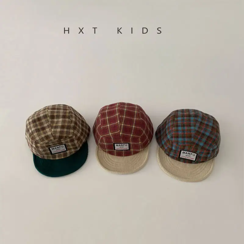 Children's Plaid Sun Hat with Blue Bristles - Image 9