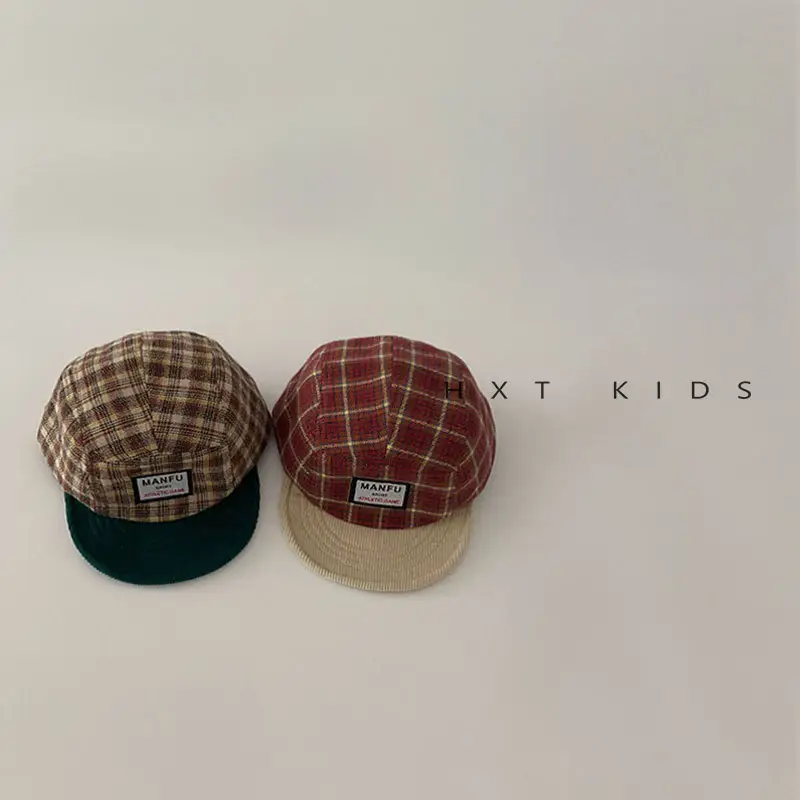 Children's Plaid Sun Hat with Blue Bristles - Image 10