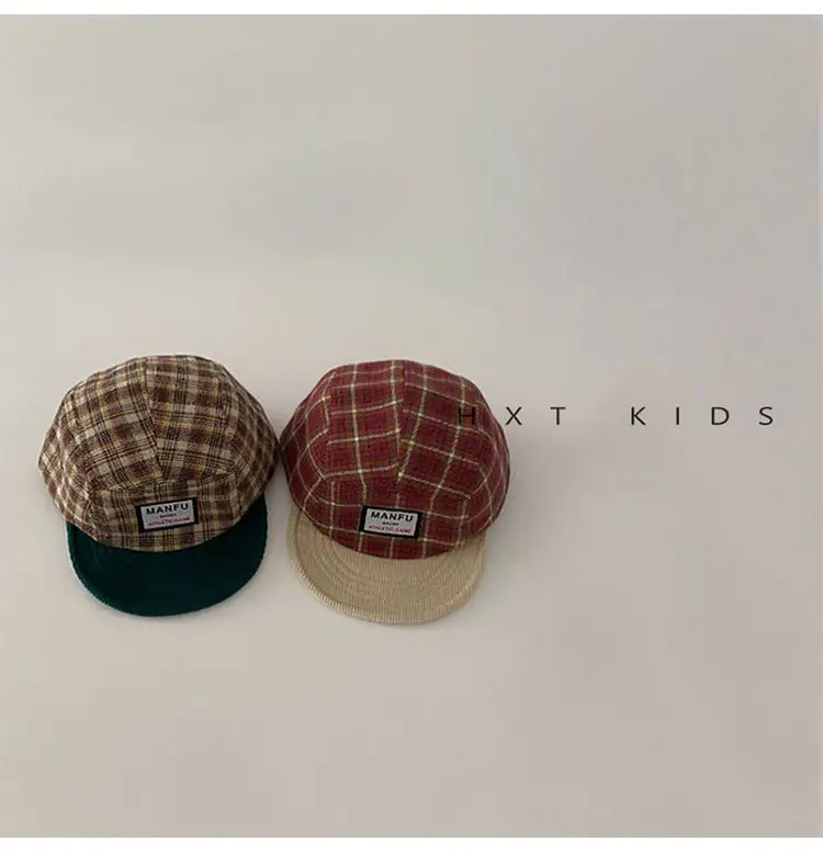 Children's Plaid Sun Hat with Blue Bristles — feature 3