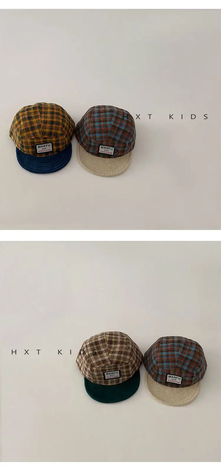 Children's Plaid Sun Hat with Blue Bristles — feature 4