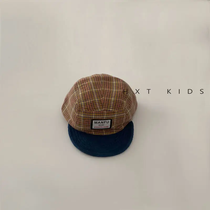 Children's Plaid Sun Hat with Blue Bristles - Image 2