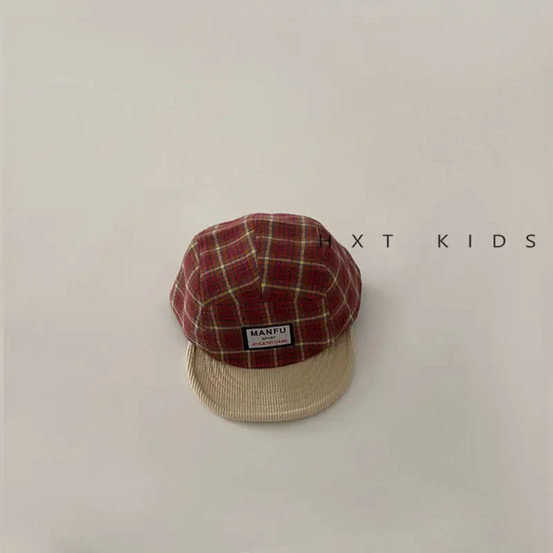 Children's Plaid Sun Hat with Blue Bristles - Image 3