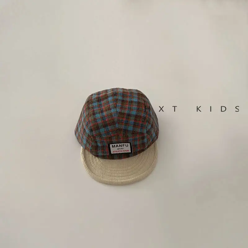 Children's Plaid Sun Hat with Blue Bristles - Image 4