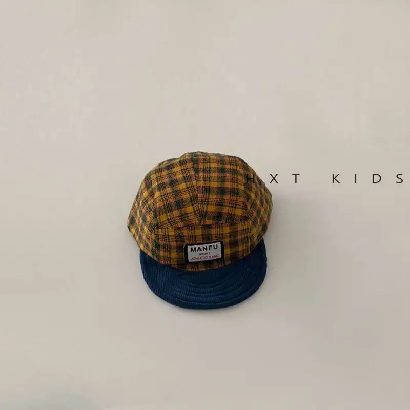 Children's Plaid Sun Hat with Blue Bristles - Image 5