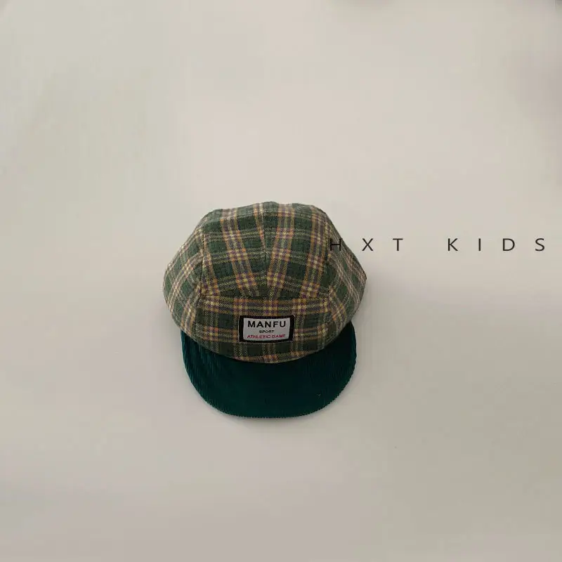 Children's Plaid Sun Hat with Blue Bristles - Image 6