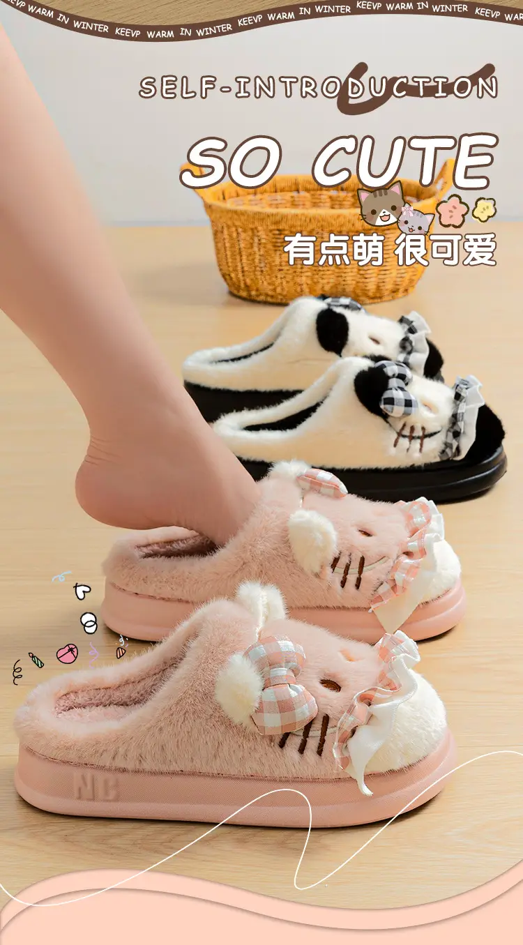 Cute Pink Kitten Cotton Slippers for Women Winter 2024 — feature 3