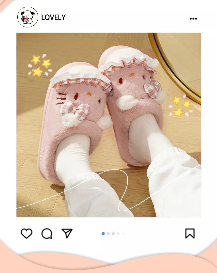 Cute Pink Kitten Cotton Slippers for Women Winter 2024 — feature 5