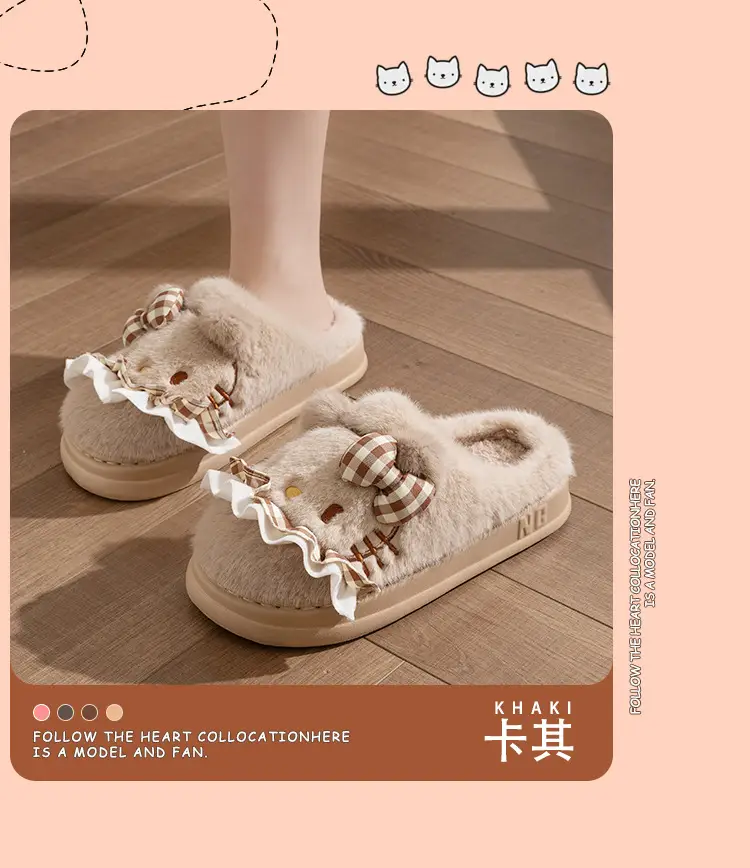 Cute Pink Kitten Cotton Slippers for Women Winter 2024 — feature 7