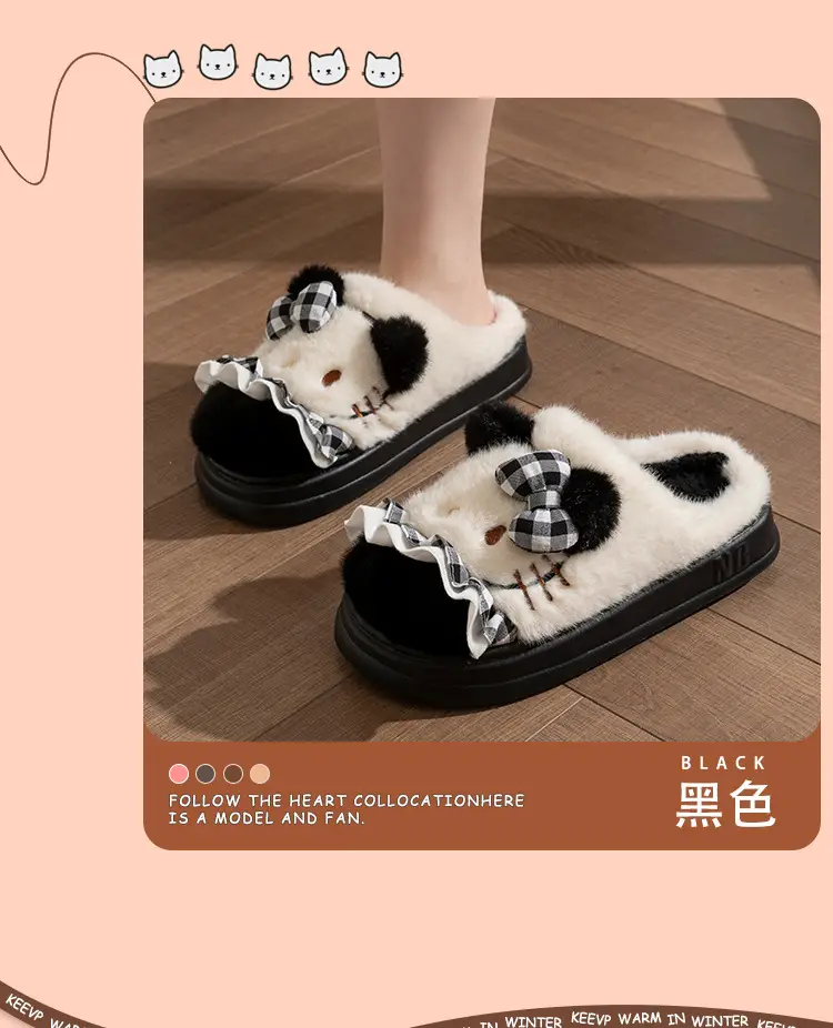 Cute Pink Kitten Cotton Slippers for Women Winter 2024 — feature 8
