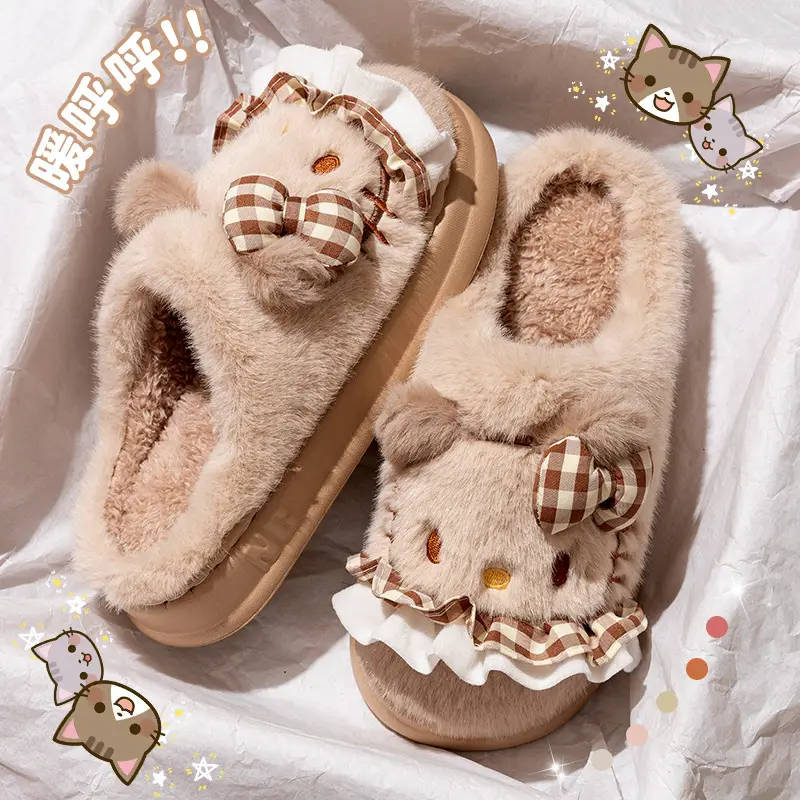 Cute Pink Kitten Cotton Slippers for Women Winter 2024 - Image 3