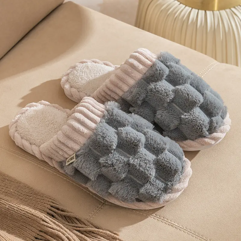 Middle-Aged and Elderly Cotton Slippers for Men Plus Size 2025 New Autumn and Winter Women's Warm Wool Slippers Thick-Soled Plush Slippers