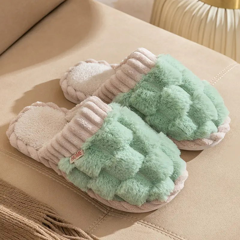 Middle-Aged and Elderly Cotton Slippers for Men Plus Size 2025 New Autumn and Winter Women's Warm Wool Slippers Thick-Soled Plush Slippers