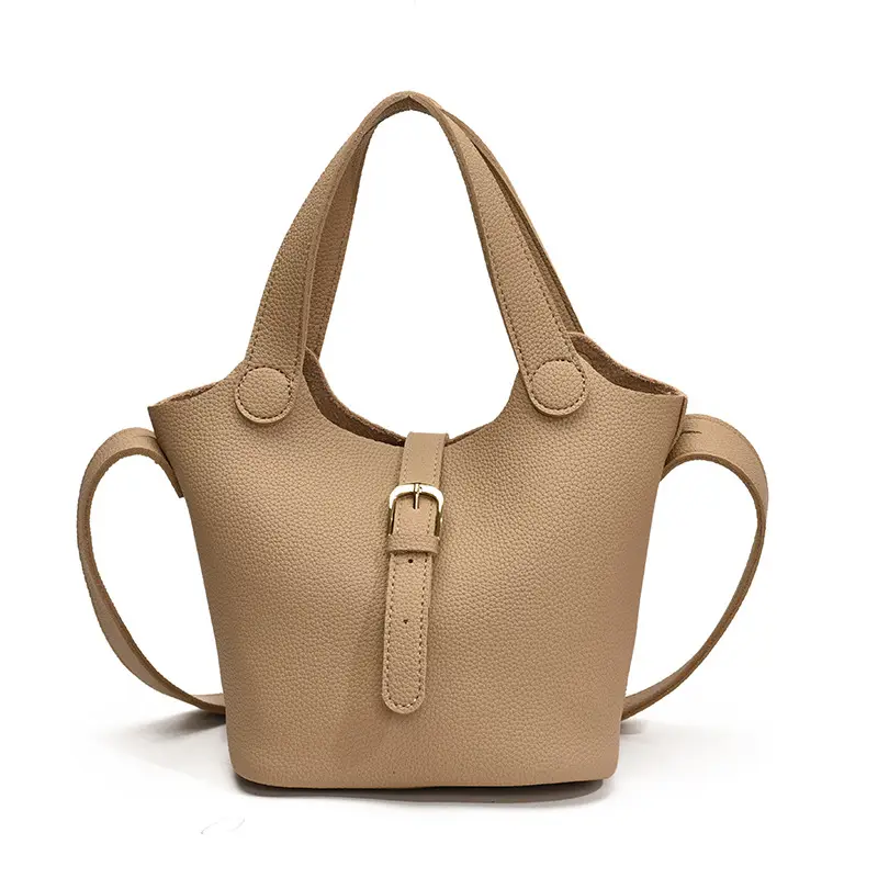 White Leather Bucket Tote Bag for Women