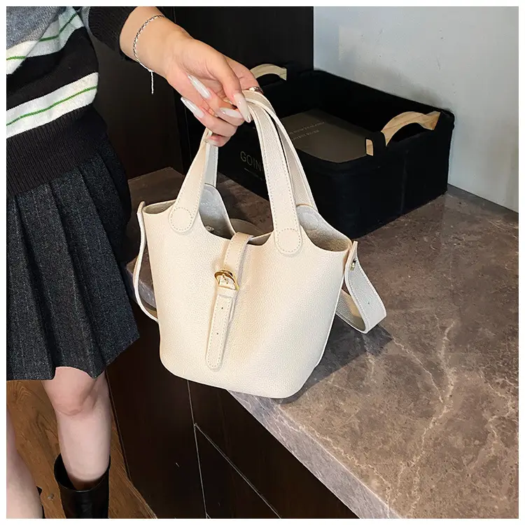 White Leather Bucket Tote Bag for Women — feature 11