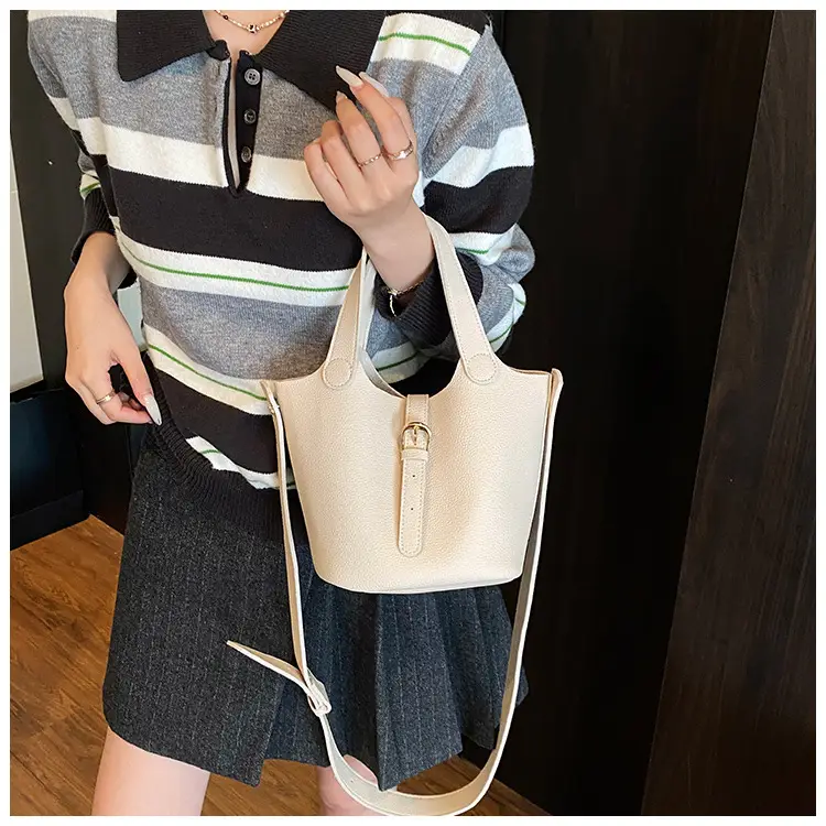 White Leather Bucket Tote Bag for Women — feature 12