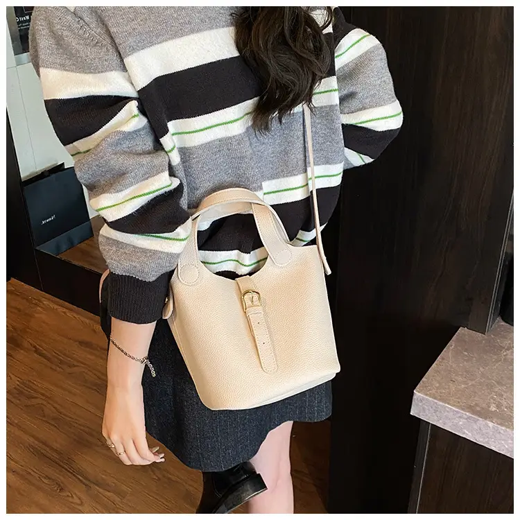 White Leather Bucket Tote Bag for Women — feature 14