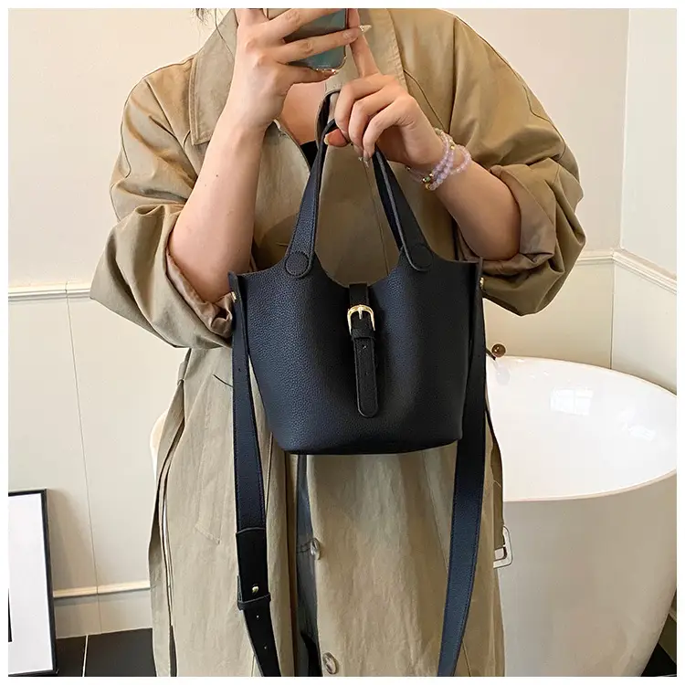 White Leather Bucket Tote Bag for Women — feature 15