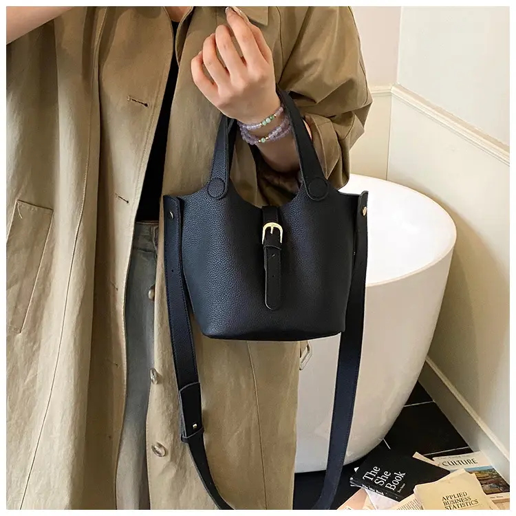 White Leather Bucket Tote Bag for Women — feature 16