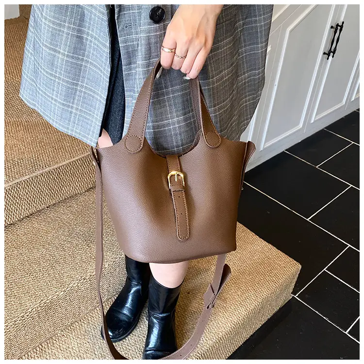 White Leather Bucket Tote Bag for Women — feature 19