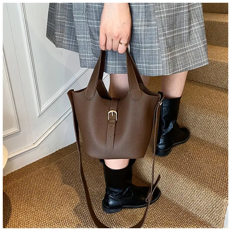 White Leather Bucket Tote Bag for Women — feature 21