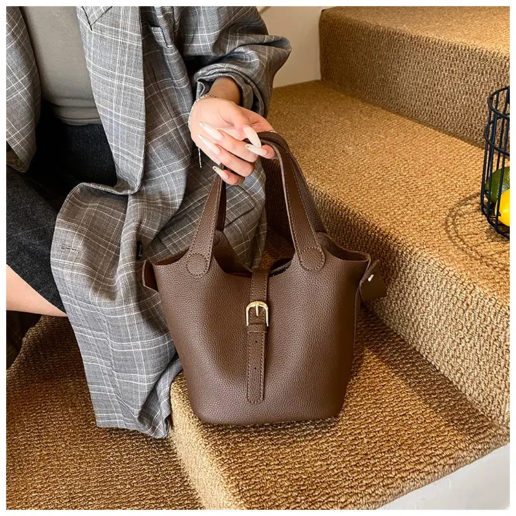 White Leather Bucket Tote Bag for Women — feature 22