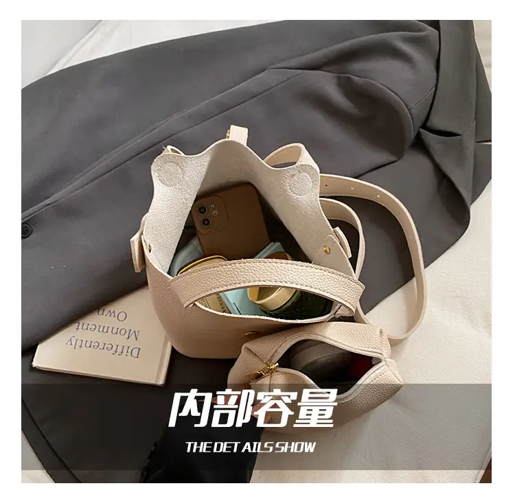 White Leather Bucket Tote Bag for Women — feature 5