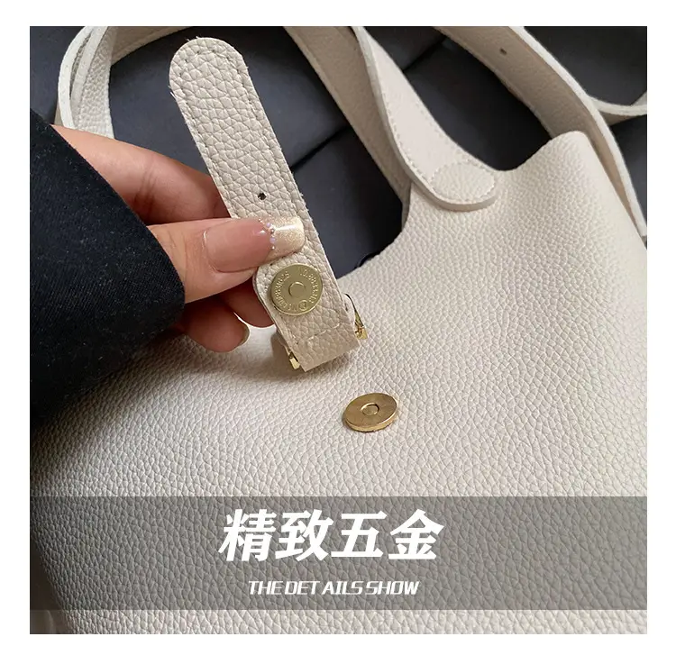 White Leather Bucket Tote Bag for Women — feature 6