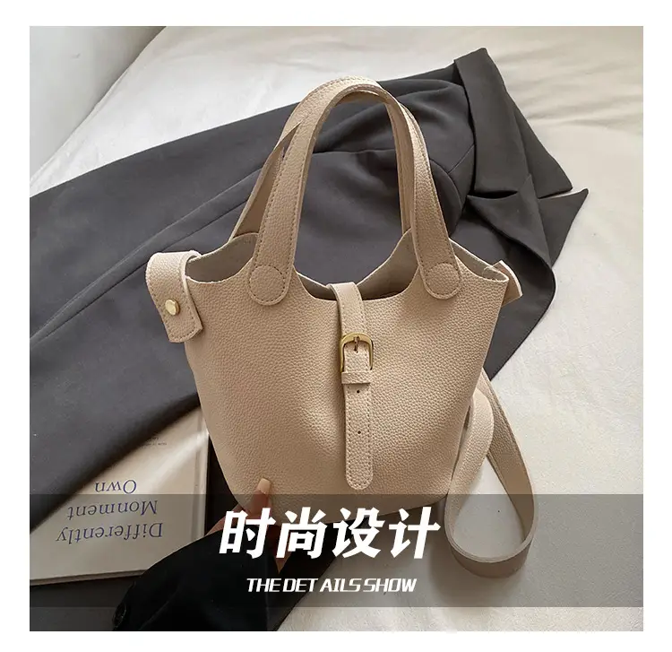 White Leather Bucket Tote Bag for Women — feature 7