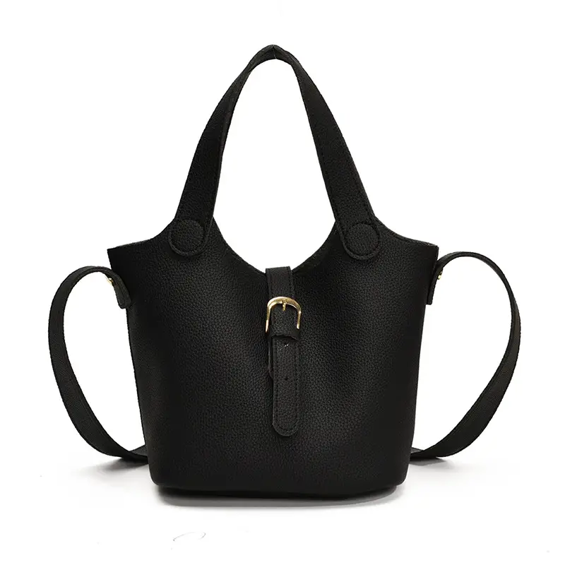 White Leather Bucket Tote Bag for Women