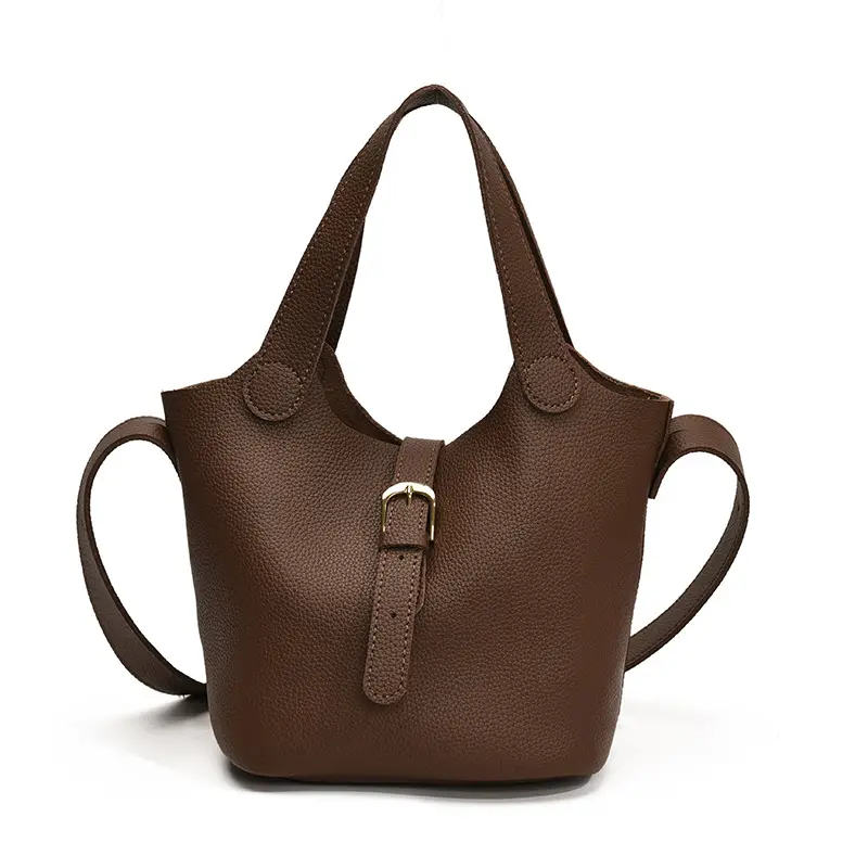 White Leather Bucket Tote Bag for Women
