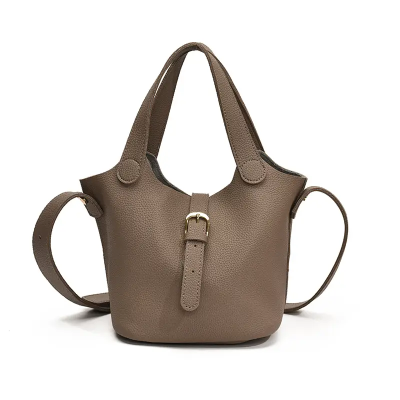 White Leather Bucket Tote Bag for Women