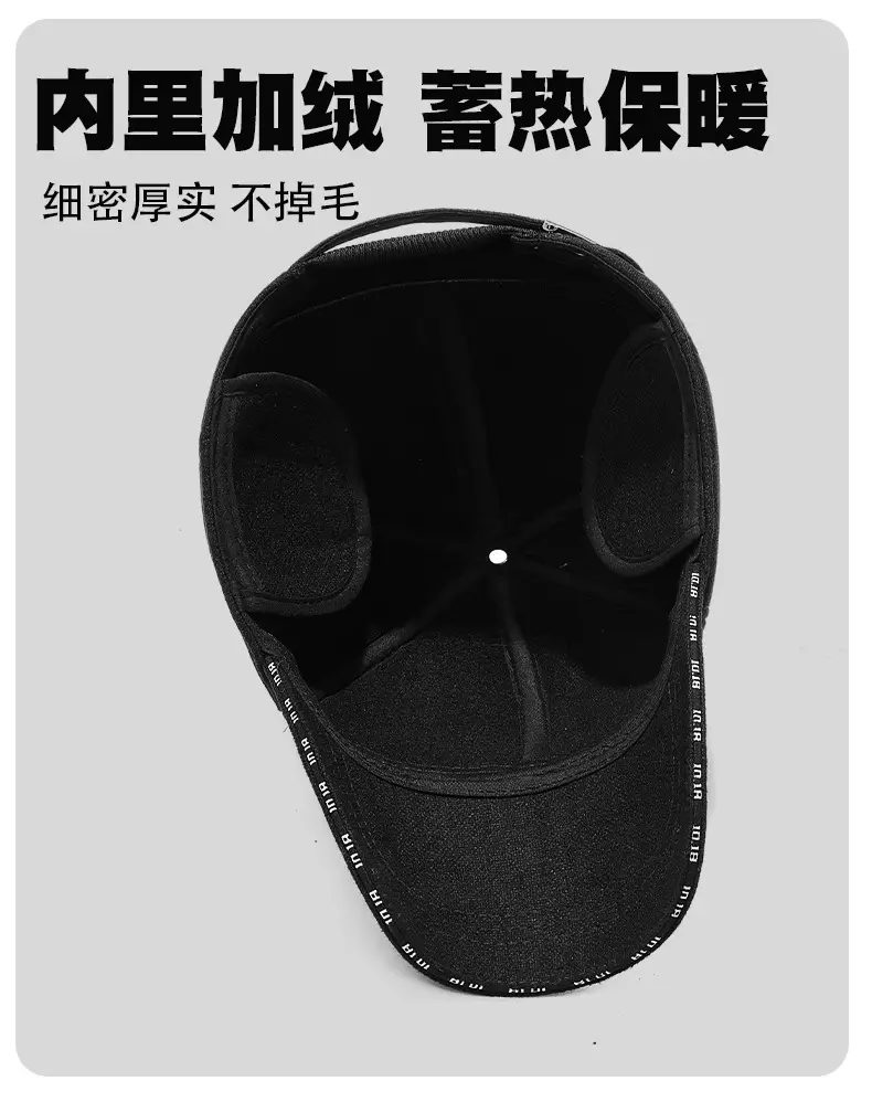 Men's Black Velvet Windproof Cap with Ear Protection — feature 7