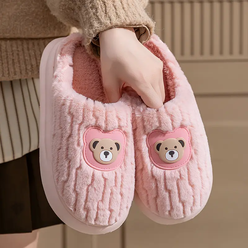Cute Bear Head Cotton Slippers for Women Warm Winter - Image 6